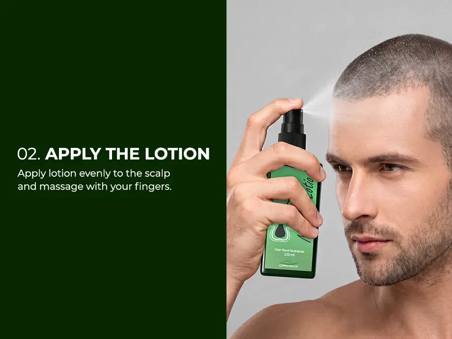 Neo Hair Lotion routine banner — step one, cleanse the scalp with Neo Hair Shampoo