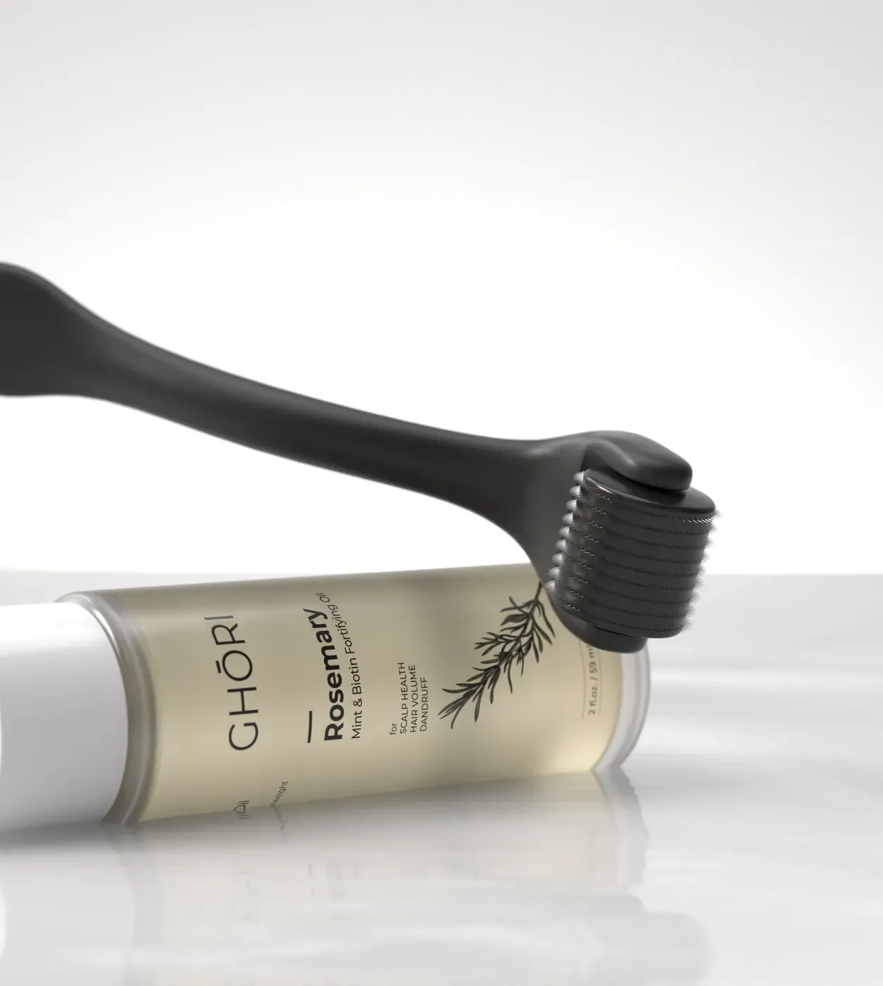 Ghori® Derma Roller shown with its storage case and protective needle cap